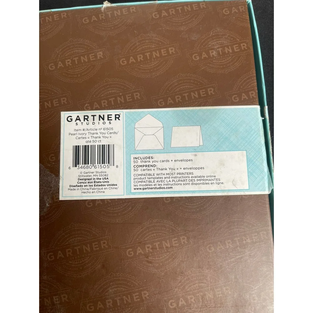 Gartner Studios Pearl Ivory Thank You Cards 50 Count Embossed Envelopes 61505